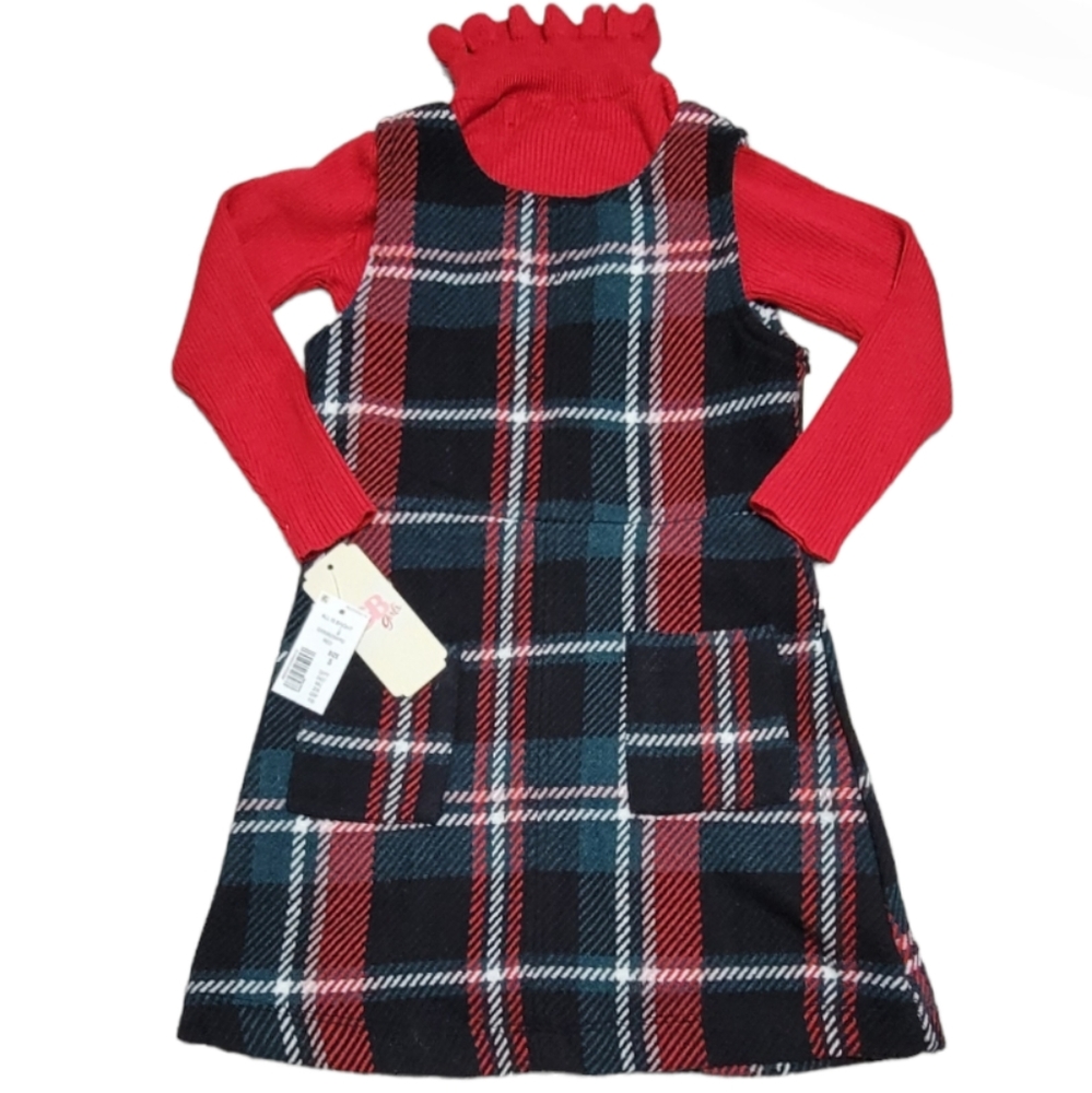 GB Girls All Is Bright Red Black Plaid Tweed Dress Kid Size 5. This long sleeve